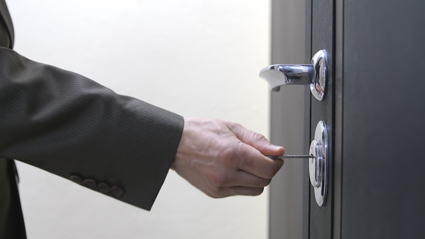 Modern deadbolt lock on secure residential door