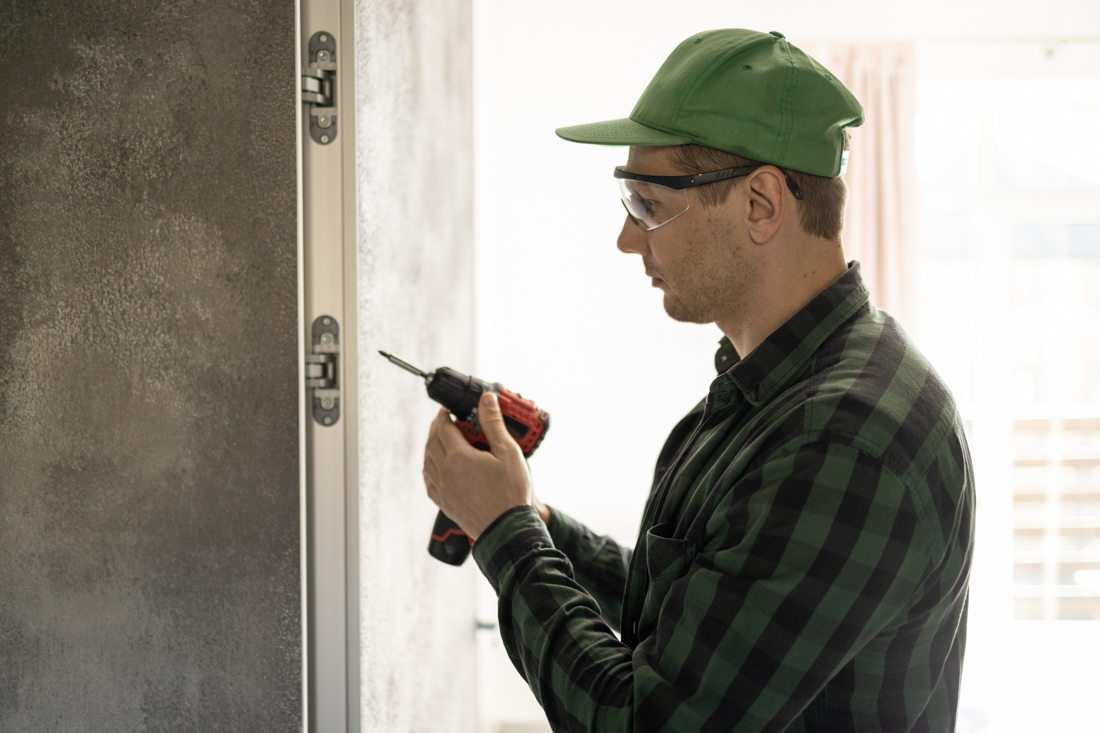 Fire-rated door installation underway