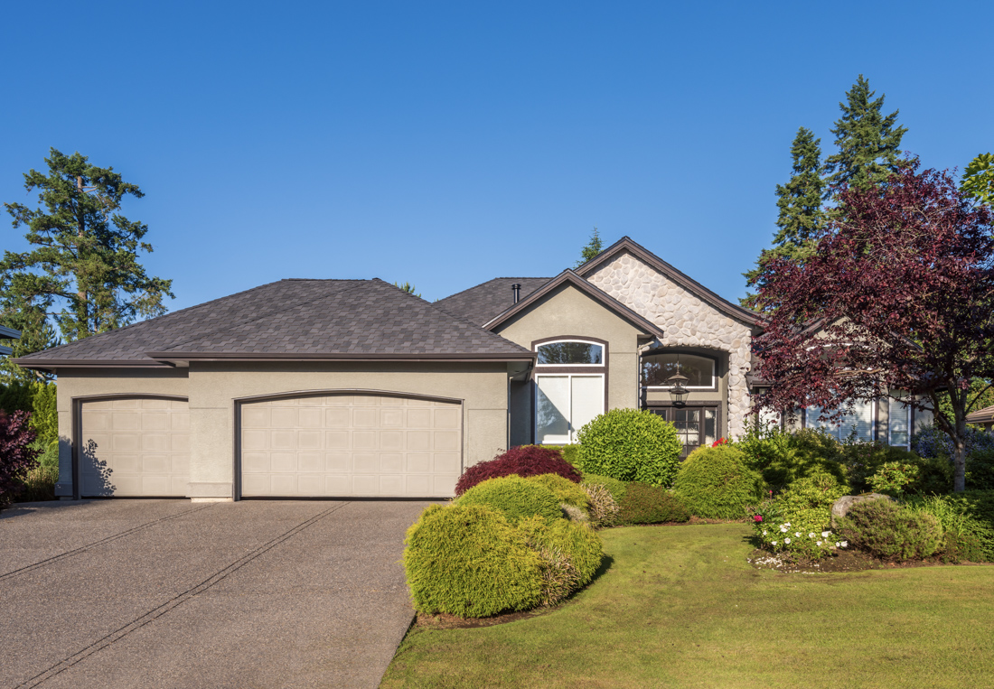 Modern wood garage door on Canadian home