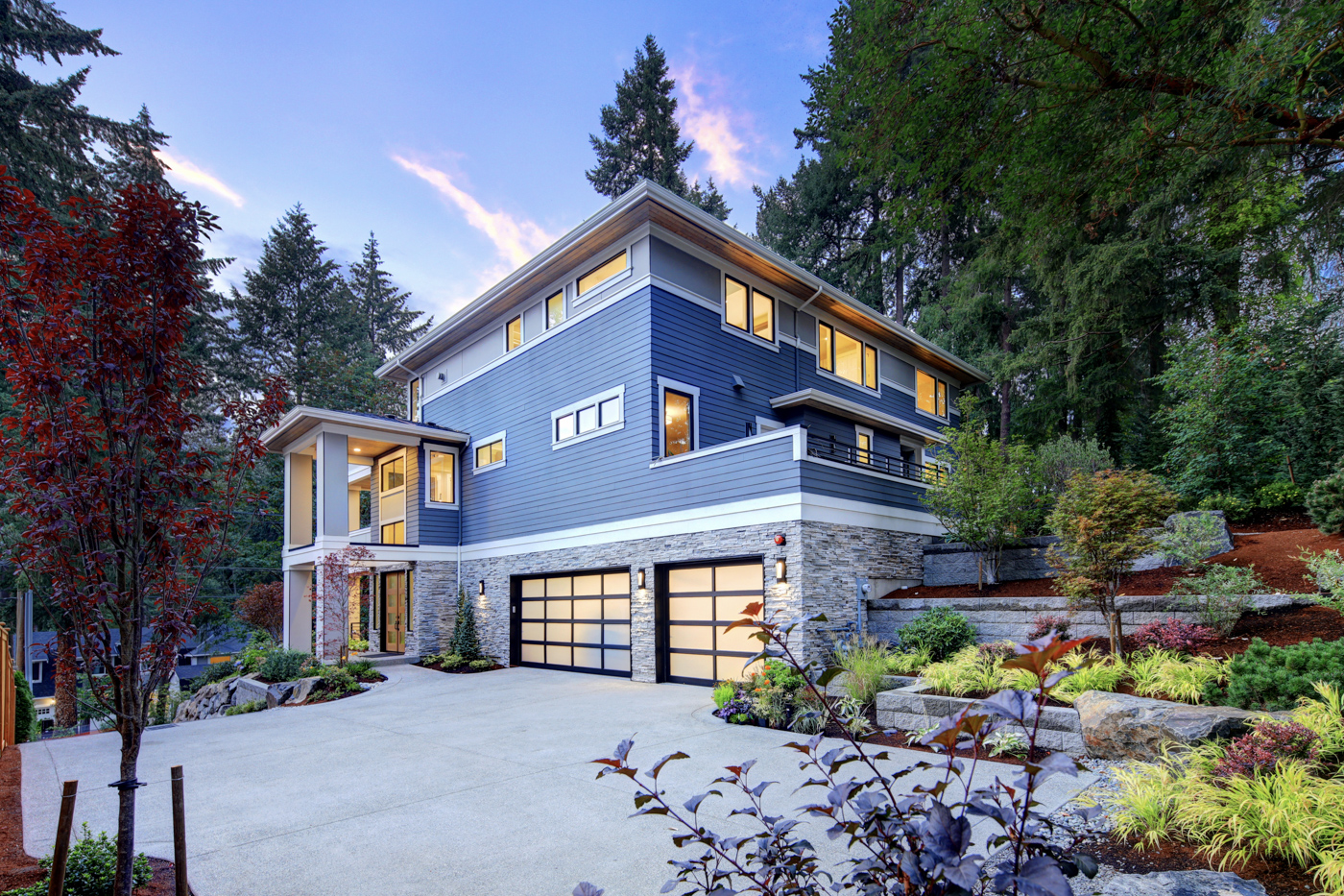 Modern Canadian home with double garage doors